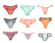© Elena - Female underpants isolated on white background. Woman pants different types. Watercolor set.