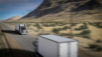 Wall Mural - American style truck on freeway pulling load. Transportation theme. 3D illustration