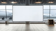 © yugr - Blank billboard mockup in an airport with aeroplanes in the background, photo-realistic