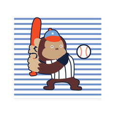 Wall Mural - monkey with base ball print art