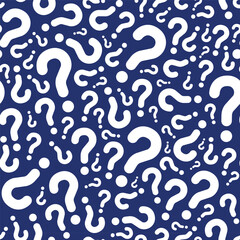 Wall Mural - random pattern of white question marks on blue background, mystery box