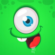 Cartoon monster face with one eye. Vector Halloween monster illustration. Great for package design or party decoration