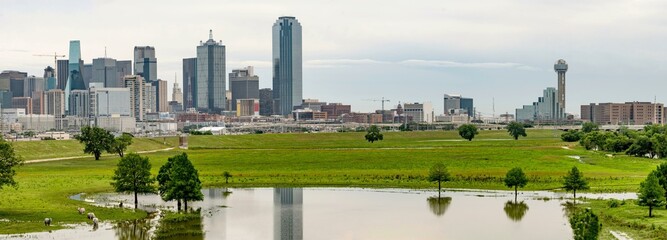 Wall Mural - Springtime Serenity: 4K Image of Dallas, Texas, Viewed from the Tranquil Trinity River