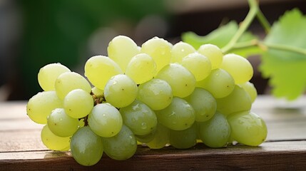 Wall Mural - Close up of grapes lies on a wooden table. Grape farming. created with Generative AI technology