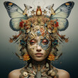 Kobieta motyl - abstrakcyjny portret postaci z magicznymi włosami i skrzydłami motyla 