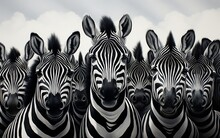Group Of Zebras In A Forest. AI