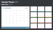 Calendar For 2024 Starts Sunday, Vector Calendar Design 2024 Year