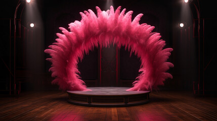 Empty dark vintage stage or podium for burlesque dance performance. Old retro theater or show. Copy space. Generative AI