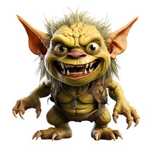 Treacherous Short Green Goblin In Tatters. Halloween, Spooky Season. White Or Transparent Background, Png. Ai Generated