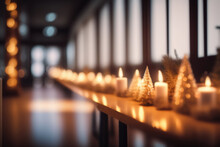 Cozy Atmospheric Blurred Background For Christmas With Candles.