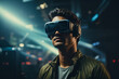 © Pathum Dilshan - Man in VR glasses explores immersive metaverse, future technology.