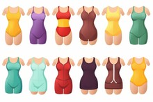 Big Set Of One Piece Swimsuits Of Different Colors