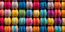 Colorful Macaron Or Macaroon On Black Background From Above, Vintage Card,  Generative Ai