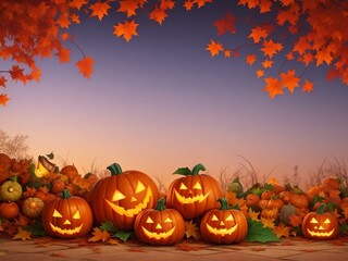 dive into the halloween spirit with this vibrant background showcasing a pumpkin patch, grinning jac
