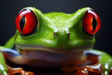 Green Tree Frog (Agalychnis Callidryas) With Red Eyes,close-up.