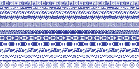 Aufkleber - Japanese ethnic pattern (blue). Ornamental pattern of blue vertical lines. Asian ethnic motifs.
