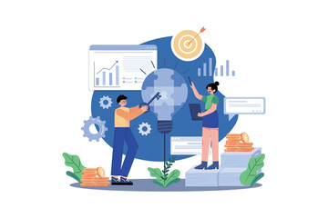Wall Mural - business problem solving illustration concept on white background