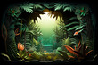 tropical deep forest with paper cut art style, dramatic light,  Create using generative AI tool.