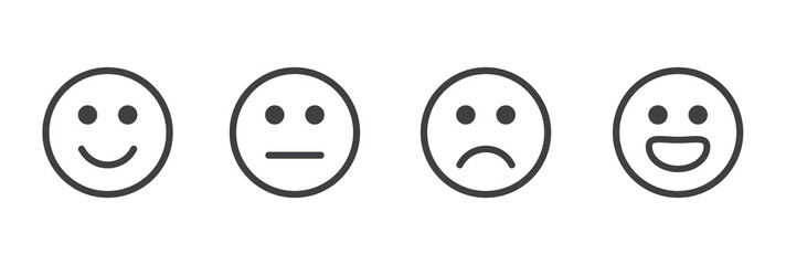 Face smile icon positive, negative and neutral opinion vector rate signs, Emoticons mood scale on white background. Angry, sad, neutral and happy emoticon set. funny cartoon Emoji icon. 