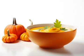 Close up of a Thanksgiving pumpkin soup in a bowl 