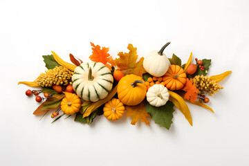 Wall Mural - Top view of a Thanksgiving cornucopia with pumpkins