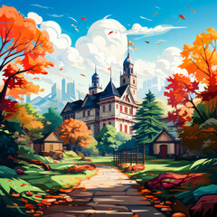 Wall Mural - Image of house in the woods with path leading to it.