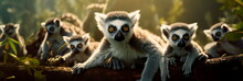 Beautiful Lemurs Playing In The Branches Of Madagascar Forests. Generative AI
