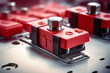 Enhancing Industrial Safety: Close-up of Red Interlock Switches with Metal Contacts in Advanced Technological Context