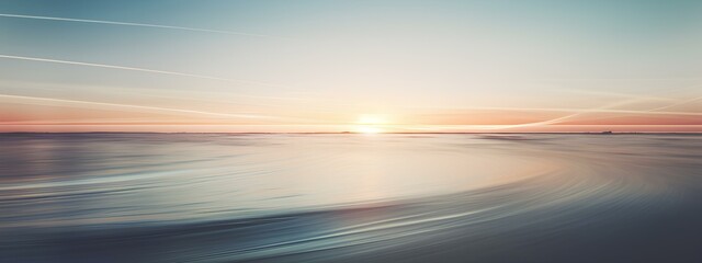 Wall Mural - A blurry image, a banner, the sun rising over the sea in the style of a bokeh panorama.