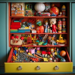 A yellow drawer with some accessories inside it