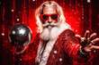 © VICHIZH - man santa holiday celebration red party christmas fun glasses hat trendy. Generative AI.