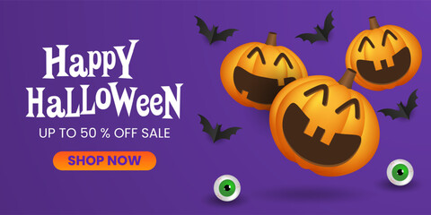 Wall Mural - Happy halloween sale promotion banner vector template