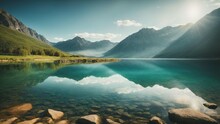 Landschaft, Bergsee, Berge, Klares Wasser, Sonnenschein, Spiegelung, Motivation