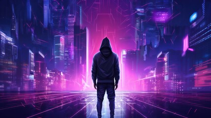 Cyberpunk hacker in a futuristic setting