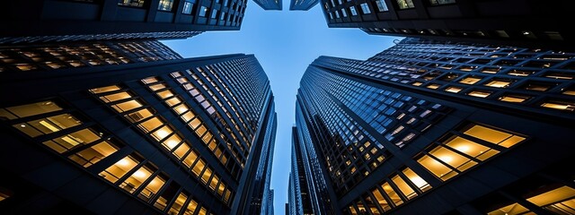 Wall Mural - Central Business District, Office building low angle photography, generative ai