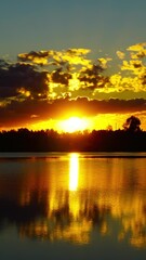 Wall Mural - landscape with sunrise over lake, timelapse. vertical video