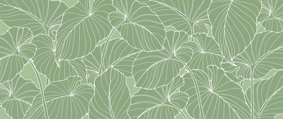 Wall Mural - Green tropical background with different plants. Background for decor, covers, wallpapers, postcards and presentations.
