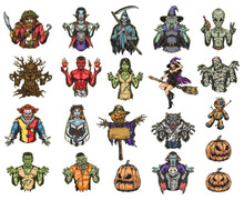 Halloween Monsters Set Stickers Colorful