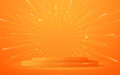 Aufkleber - Orange podium with elegant gold lines for the best awards or product display. stage or podium. vector illustration
