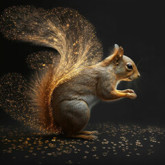 Wall Mural - Beautiful chipmunk covered with glittering gold