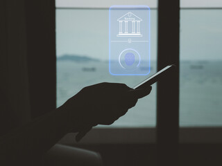 Wall Mural - online banking secure financial access with fingerprint authentication. protection of financial tran