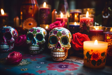 Poster - sugar skulls and candles