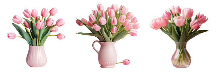 Wall Mural - Isolated tulips pink transparent background