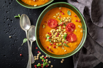 Wall Mural - Delicious lentil soup as spicy and healthy appetizer.