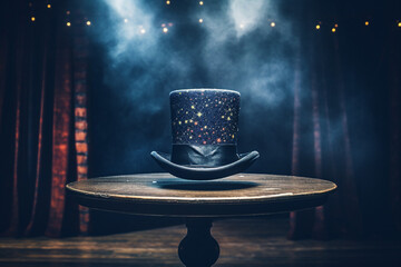 Wall Mural - generative ai collage image photo of magic illusionist hat under evil spell fly air
