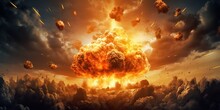 AI Generated. AI Generative. Nuclear Atomic Explosion Boom Mushroom Fire Flame Smoke Apocalypse Detonation. Graphic Art