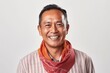 Portrait of a smiling asian man with a scarf on white background