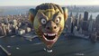 hot air balloon filled with gremlins flying over lower.Generative AI
