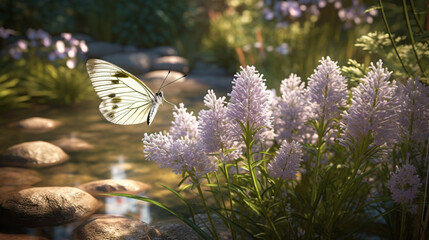 Wall Mural - A stunning butterfly perched delicately amongst the lush greenery of the bushes. Generative AI