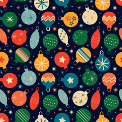 Wall Mural - retro pattern with Christmas tree toys. Vintage Christmas background